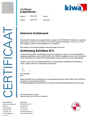 Certificaat Historisch Schilderwerk